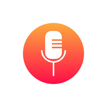 Microphone icon vector, clip art. Also useful as logo, circle app icon, web UI element, symbol, graphic image, silhouette and illustration.