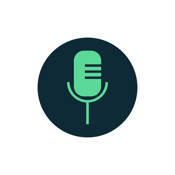 Microphone icon vector, clip art. Also useful as logo, circle app icon, web UI element, symbol, graphic image, silhouette and illustration.