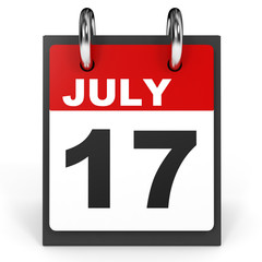 July 17. Calendar on white background.