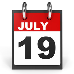 Fototapeta premium July 19. Calendar on white background.