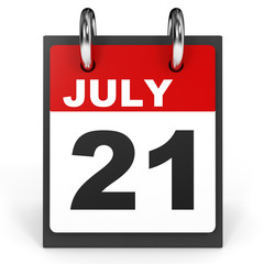 July 21. Calendar on white background.