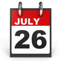 July 26. Calendar on white background.