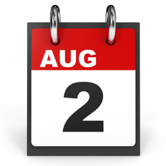 August 2. Calendar on white background.