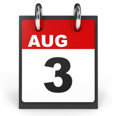 August 3. Calendar on white background.