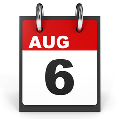 August 6. Calendar on white background.