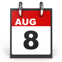August 8. Calendar on white background.