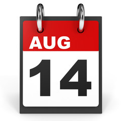 August 14. Calendar on white background.