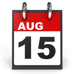 Fototapeta premium August 15. Calendar on white background.