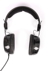 Black headphones white background with soft shadow