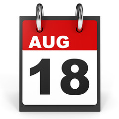 August 18. Calendar on white background.