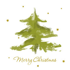 Merry Christmas card with christmas tree and stars. The style of writing oil. Vector illustration. - 125847400