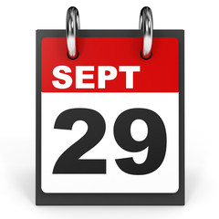 September 29. Calendar on white background.