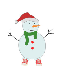Snowman in trendy red shoes. Vector illustration.