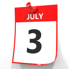 July 3. Calendar on white background.