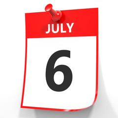 July 6. Calendar on white background.