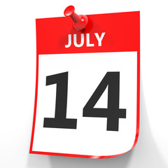 July 14. Calendar on white background.