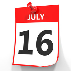 July 16. Calendar on white background.