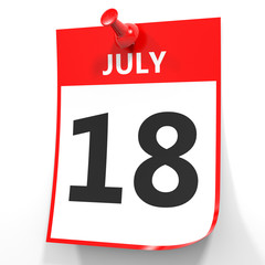 July 18. Calendar on white background.