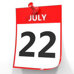 July 22. Calendar on white background.
