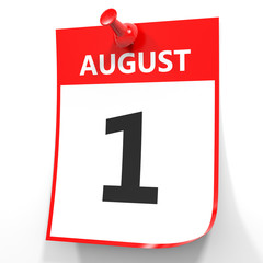 August 1. Calendar on white background.