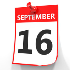 September 16. Calendar on white background.