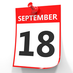 September 18. Calendar on white background.