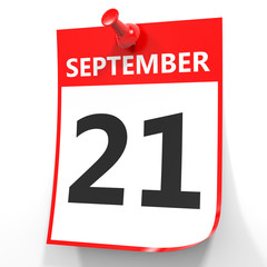 September 21. Calendar on white background.