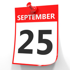 September 25. Calendar on white background.