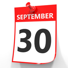 September 30. Calendar on white background.