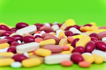 Close-up view of multicolored drugs and pills (drugs, medicine, drug)