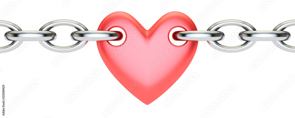 Poster red heart connected chain, 3d rendering