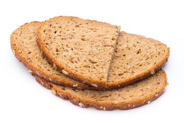Slices of rye bread isolated on white background