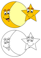 
Moon and Star with a smile on his face as coloring books for small children - vector svg