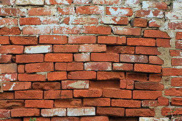 texture of old dilapidated shabby brickwork of red brick wall fo