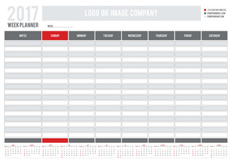 Weekly planner template for companies and private use. Week star