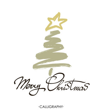 Merry Christmas text design. Vector logo, typography. Usable as banner, greeting card, Christmas tree