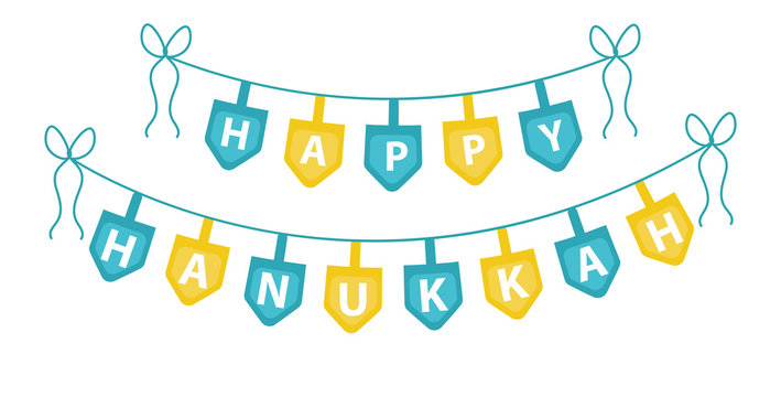 Happy Hanukkah garland, ribbon. Hanukkah garland for party. Hanukkah Jewish festival of decorative elements. Hanukkah garland flat style. Vector illustration
