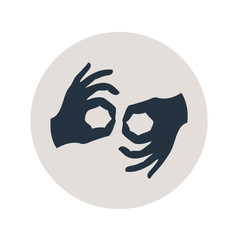 Icono plano lenguaje de signos en circulo gris