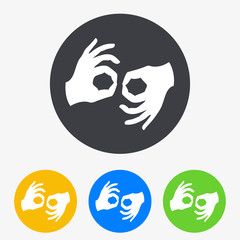 Icono plano lenguaje de signos en circulo varios colores