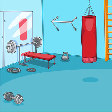 Cartoon background of gym room.