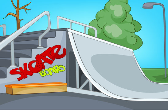 Cartoon Background Of Skatepark.