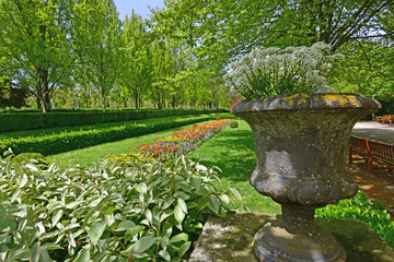 Hedged flower bed in Taconera Park Pamplona, Spain