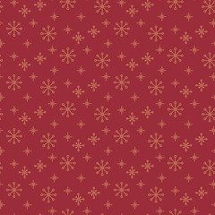 Vintage snowflake simple seamless pattern. Thin line red and gold winter holiday vector pattern.