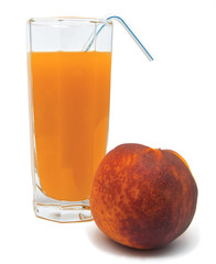 Peach fruit juice in glass isolated