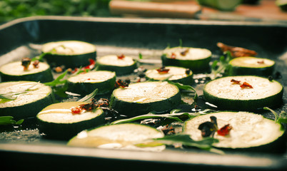 Squash slices on baking tray