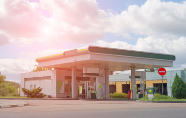 Fototapeta na wymiar gas station in city
