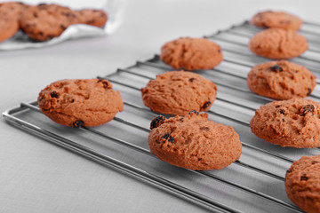 Freshly baked cookies on tray rack