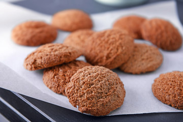 Freshly baked cookies on baking paper