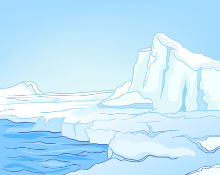 Cartoon background of glacier landscape.