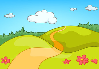 Obraz premium Cartoon background of countryside summer landscape